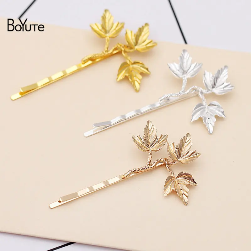 Leaf 35x41MM BoYuTe(10 шт./лот) металлический сплав Лось Морская звезда ветка заколки для волос в форме листа Модные женские ювелирные аксессуары - Цвет: Leaf 35x41MM