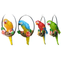 vivid hanging parrot statue perch on metal ring bird model iron ring small parrot pendant for home lawn garden yard art ornament