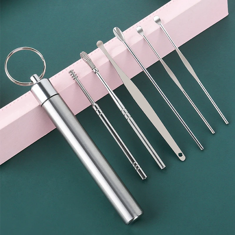 

6 Pcs/Set Stainless Steel Spiral Ear Pick Spoon Ear Wax Removal Cleaner Multifunction Portable Ear Pick Ear Care Beauty Tools
