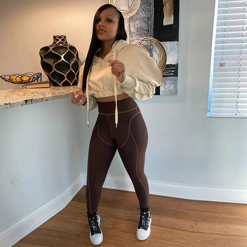 

Europe and America 2020 Autumn and Winter New Casual Slim Solid Color Long-sleeved Pile Sleeve Apricot Hooded Pullover Sweater