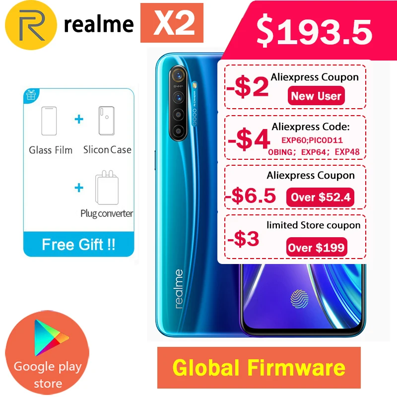 Realme X2 X 2 глобальная прошивка CN версия Snapdragon 730G 6 4 ''полный экран NFC OPPO мобильный