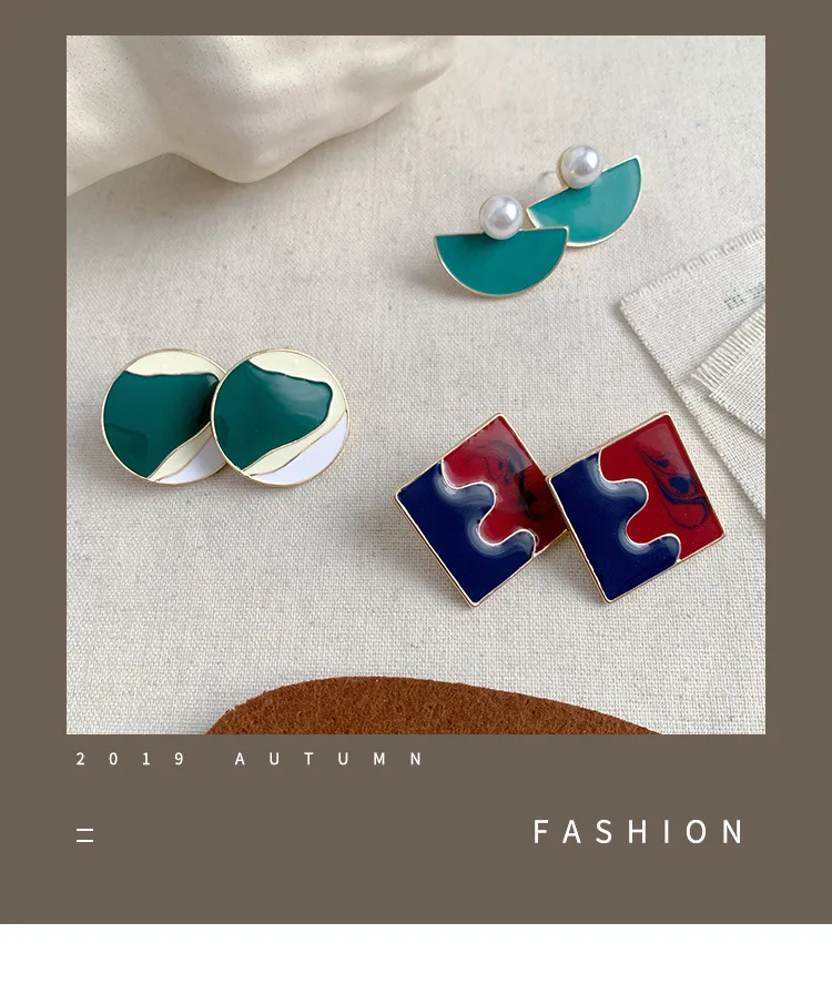 Милые геометрические разноцветные эмалевые серьги-гвоздики модные круглые