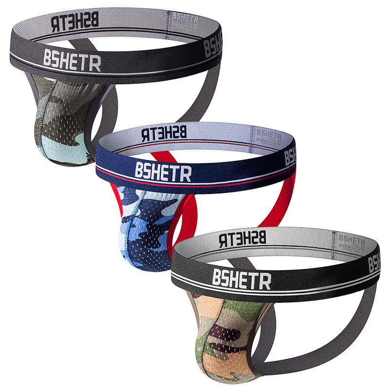 Новое поступление 3 шт. / Лот Мужчины стринги Jockstrap BSHETR Камуфляжная сетка U сумка