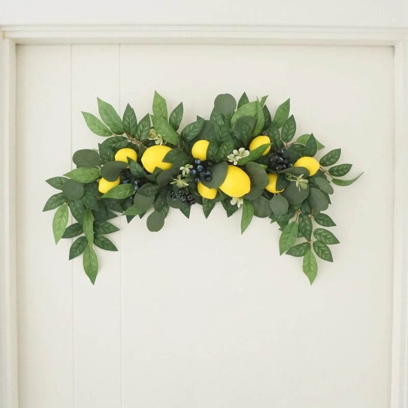 

Artificial Greenery Swag Front Door Wreath Decor With Lemon Berry And Leaves Wall Hanging Garland For Home Table Decor-ABUX