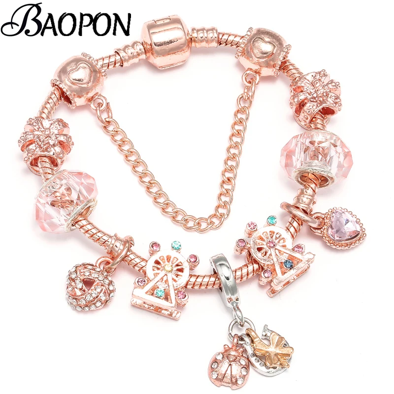 BAOPON новое розовое золото очарование браслеты с колесо обозрения бусины тонкие