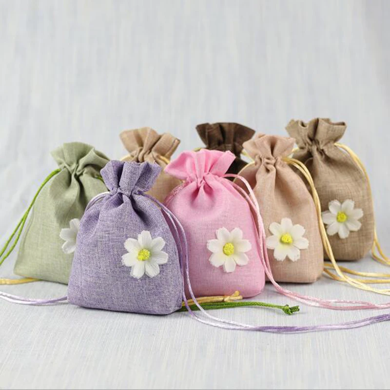 10*14 см маргаритки цветок шнурок луч рот льняной как дышащий Саше мешок для