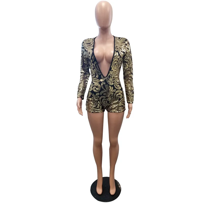 Новинка 2020 Женское боди с глубоким V образным вырезом и блестками