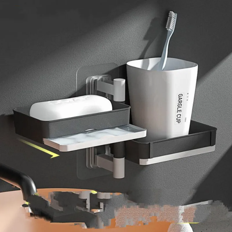 

Perforation-free Wall-mounted Bathroom Accessories Soap Box Multi-layer Drainable European-style Double-layer Soap Dish G8320