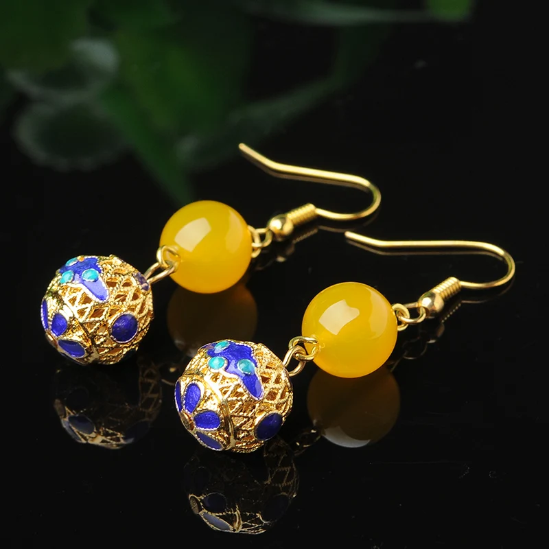 Natural chicken oil jaundice myelin earring 925 silver gold-plated jade-encrusted jade-studded women's earrings send certificate |