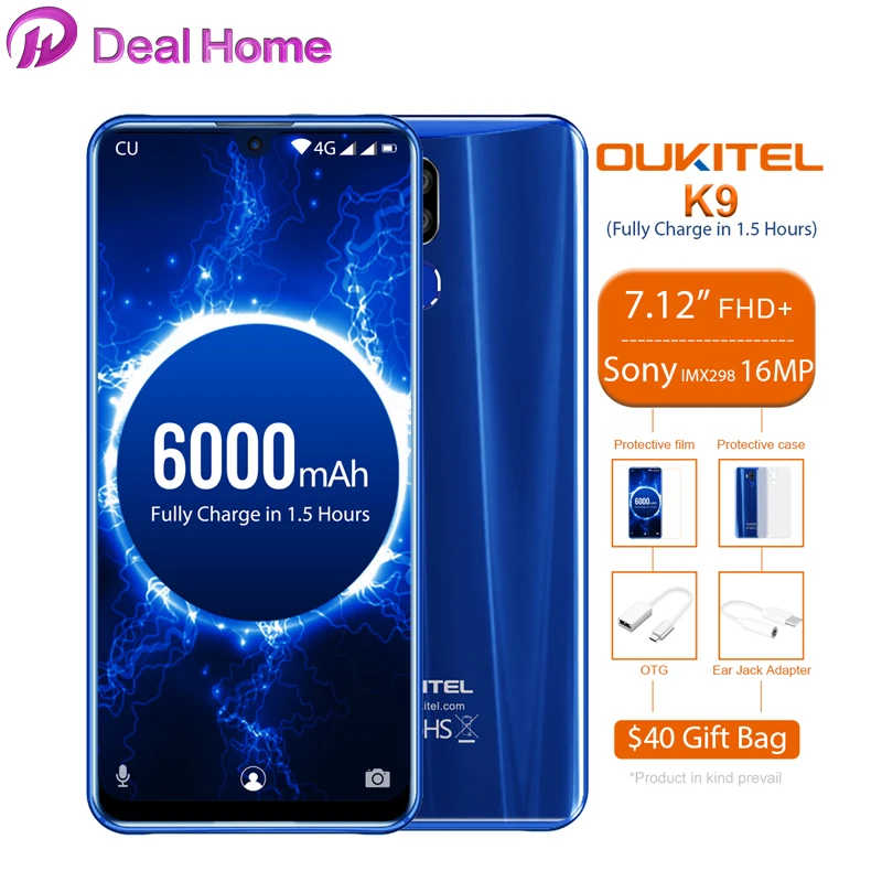 Oukitel K9 7 12 &quotAndroid 9 0 MTK6757 Octa Core 2 3 ГГц смартфон сл сканером отпечатков пальцев 6000 мАч