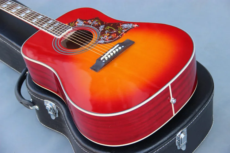 Бесплатная доставка гитара из твердой ели гуммин акустическая с птицами вишней