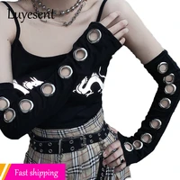 black punk gothic eyelet arm warmer hollow out unisex women men sport outdoor elbow length cuff sleeves 2021 cool stretch mangas