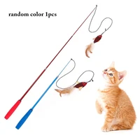 1 pcs cat teaser wand toy retractable creative plush fish shaped cat stick with faux feather pet kitten training exercise toy