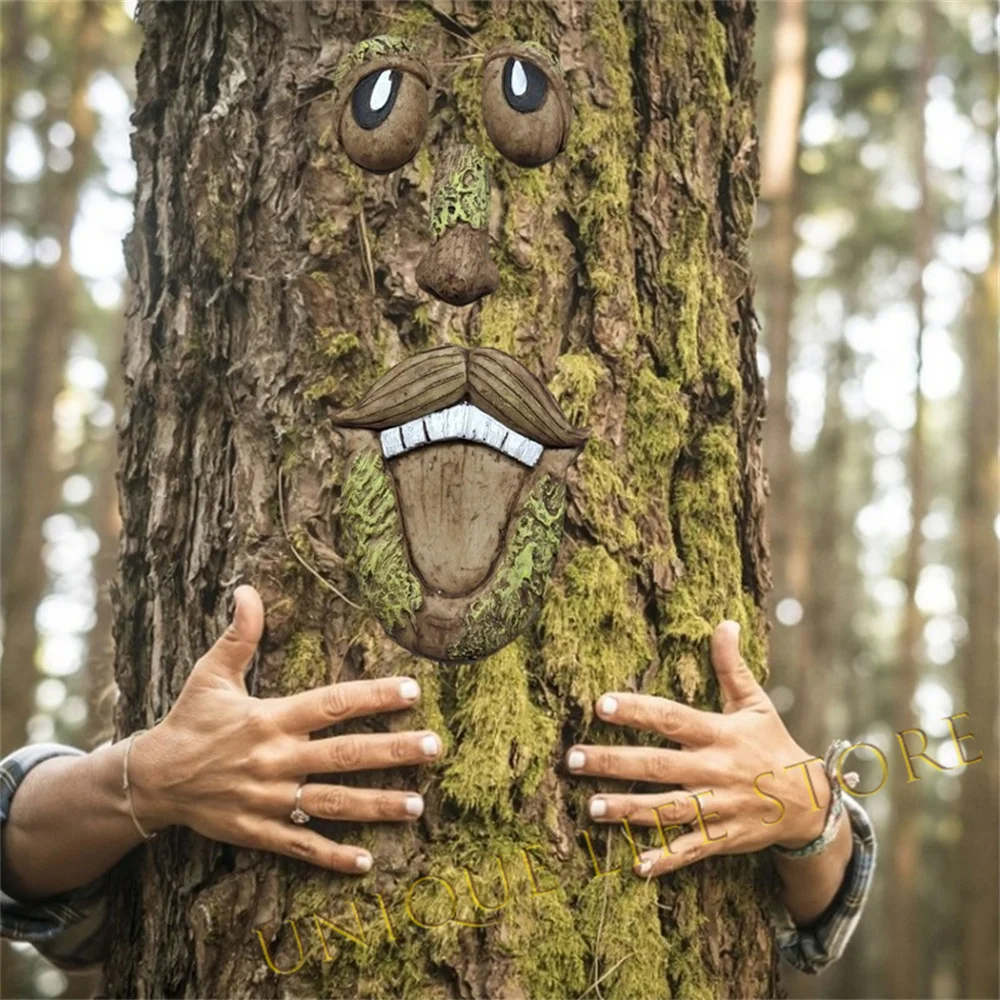 

Tree Face Decoration 3d Face Statue Realistic Garden Decor Hanging Figurines Outdoor Resin Tree Hugger Ornament New Arrival