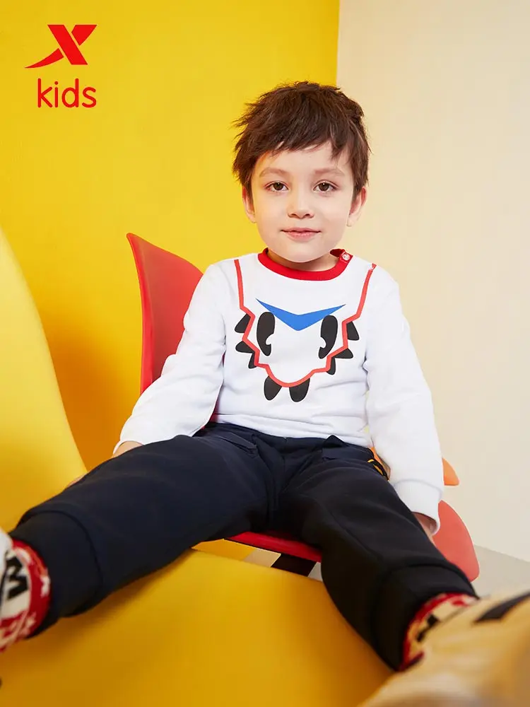 

Xtep Boy Sweatshirts Fashion O-neck Pullover Kids Long Sleeves Cartoon Comfortable Sweatshirt Sport Black White 680125209313