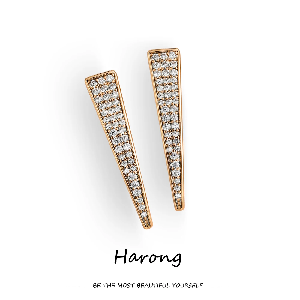 

Harong Copper Gold-plated Stud Earring Luxury Crystal Metal Earrings for Women Girls Wedding Party Jewelry серьги 2021 тренд