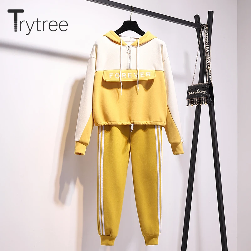 Повседневный комплект из двух предметов Trytree лоскутный топ на молнии с капюшоном