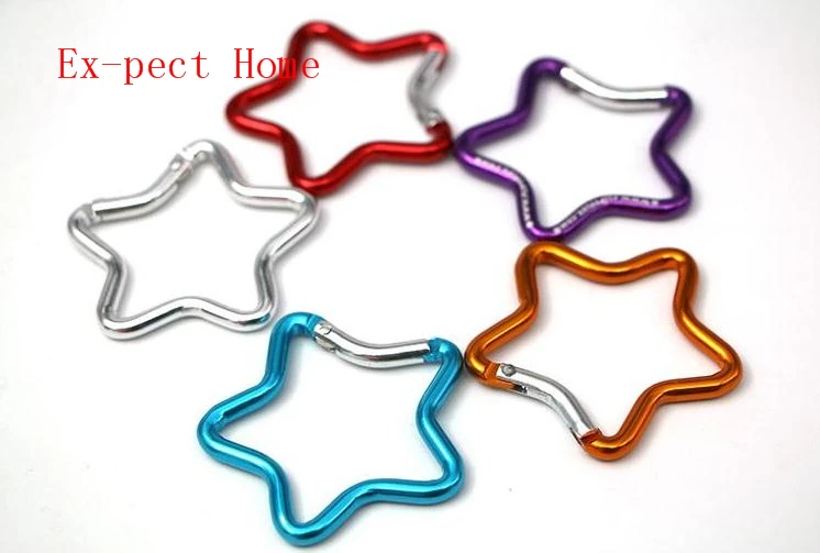Anillo de aluminio para exteriores, mosquet&oacute;n de estrella, gancho para llavero, escalada, acampada, Color al aire libre, 300 piezas, 5cm, entrega aleatoria-0