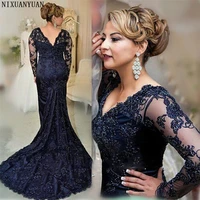 long sleeves evening dress mermaid applique lace women lady wear prom party dress formal event gown mother of the bride