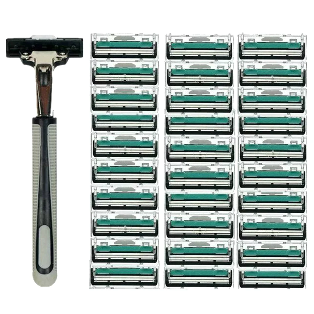 

Brand New Men Handle Shaving Razor Shaver Replaceable Straight Manual Razor Beard Trimmer with 30pcs Double Layers Razor Blades