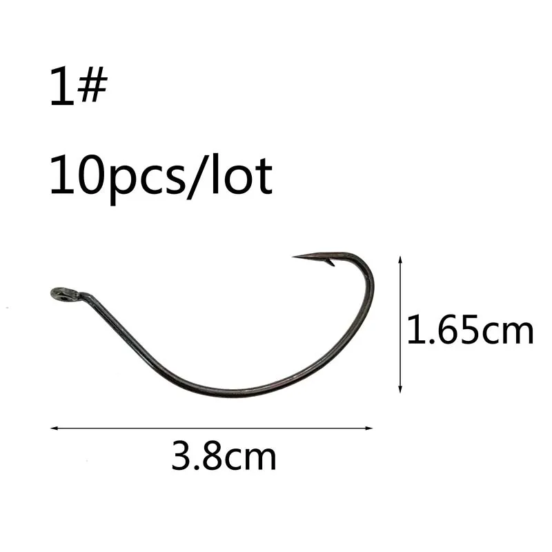 10 шт. Офсетные Крючки рыболовные#6#4#2#1#1/0#2/0#3/0 сумасшедшая оснастка капля оснастка для закидывания кривошипная приманка «Червь» Walleye Bass рыболовные снасти - Цвет: 1