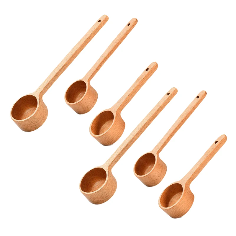 

New 3 Sizes Wooden Tea Spoon Long Handle Coffee Scoop Measure Spoon,for Ground Beans Tea Salt Seasoning Sugar Spice,6 Pcs