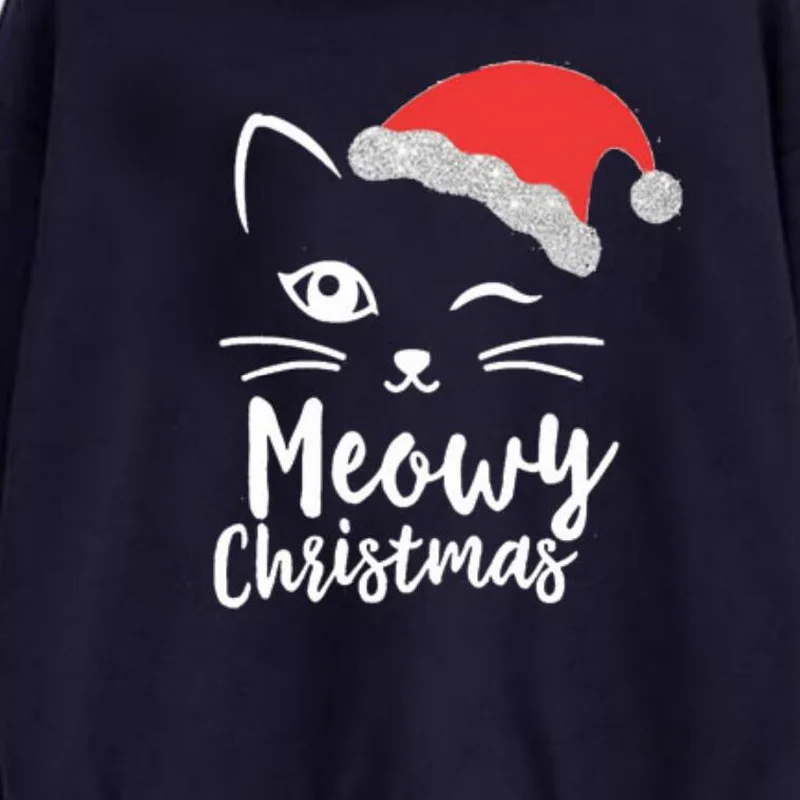 

CN 2021 Spring Autumn Women Sweatshirt Casual Cute ear Hoody Hoodie Loose Christmas Cat Printing Long Sleeve Sweatshirt Women