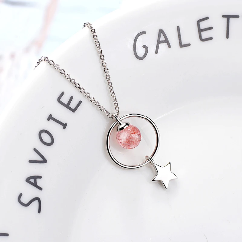 

South Korean Fashion Star Natural Stone Pendant Necklace Female Clavicle Chain Elegant Wedding Party Jewelry