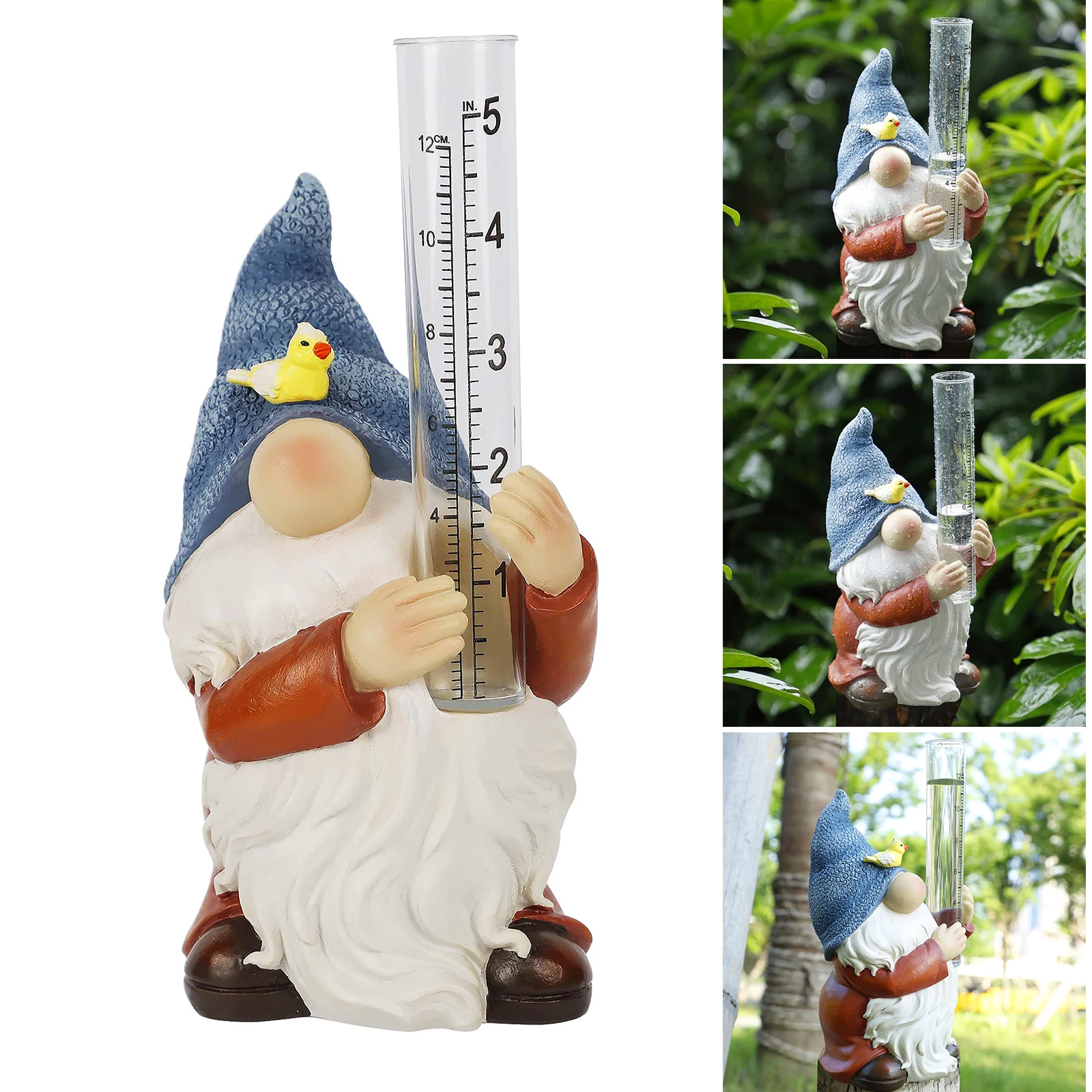 

New Dwarf Rain Gauge Garden Statue With Plastic Rain Gauge Hand-Painted Dwarf Sculptures Resin Durable