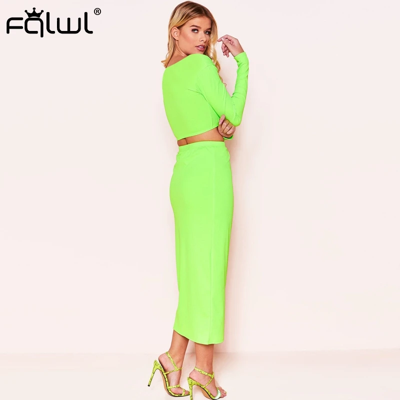 FQLWL осеннее трикотажное платье с длинным рукавом женский сарафан открытыми