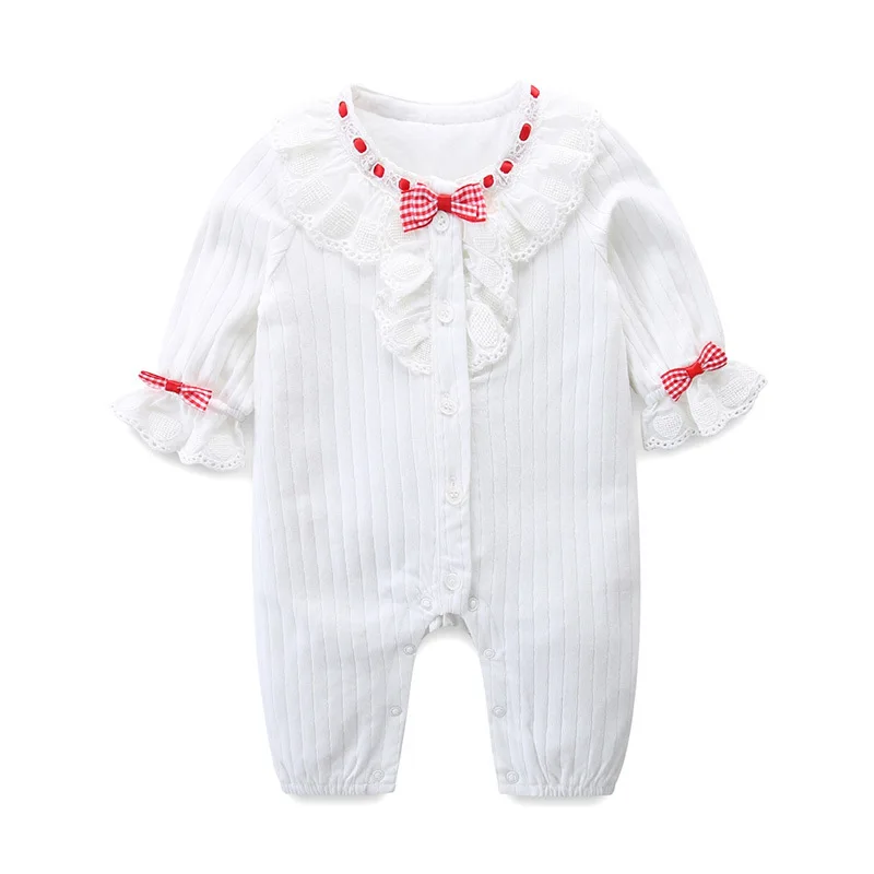 

Brand Children's Clothing 2021 Spring New Lace Round Neck Long Sleeve Baby One-piece Clothes Girl's Open File Climbing Clothe
