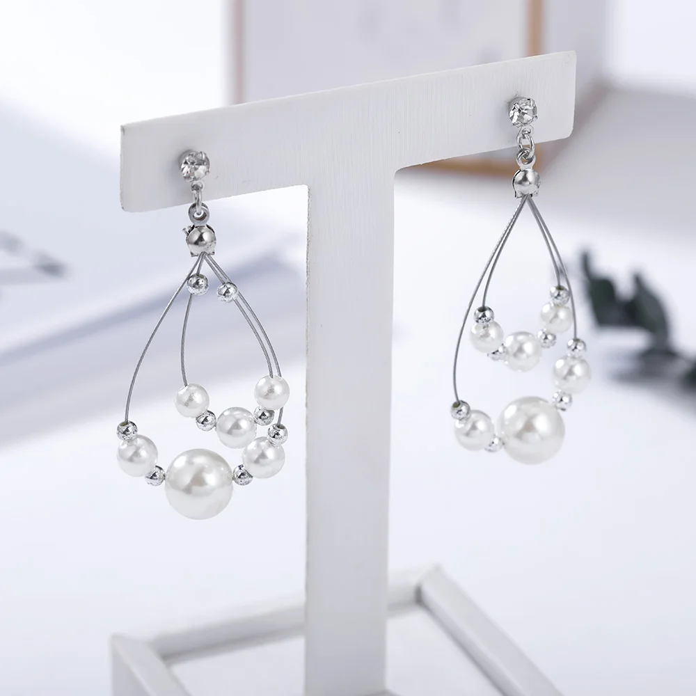 HanCheng модные висячие серьги с жемчугом Стразы длинные для женщин ювелирные