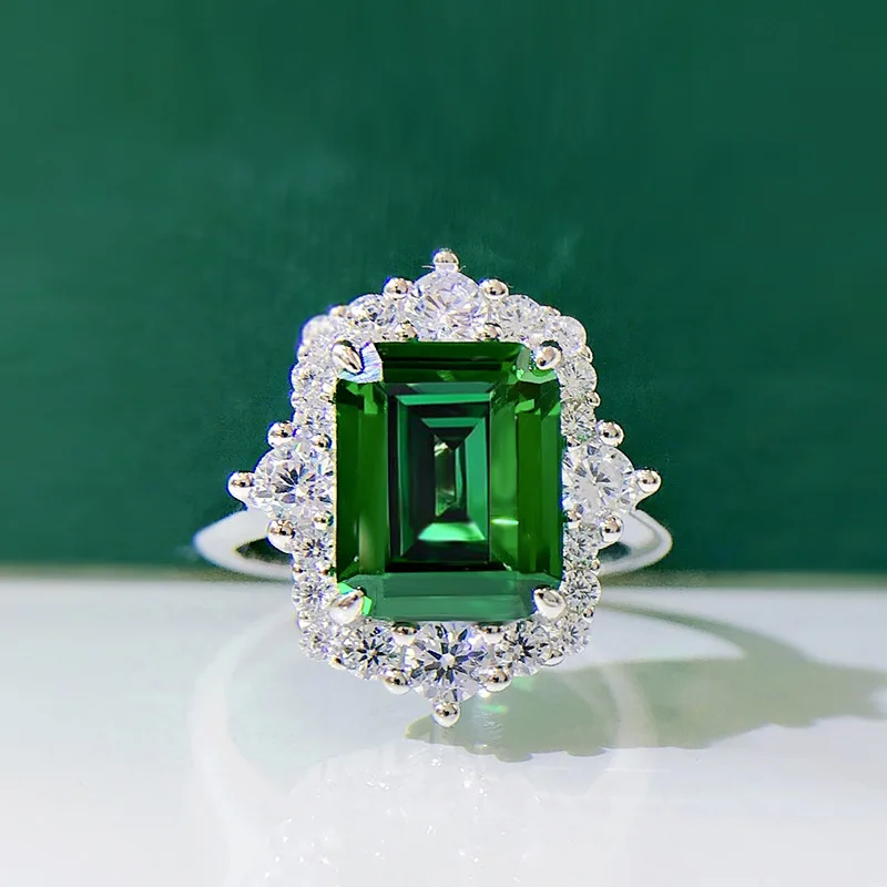 

Jewelry For Women 2021 100% 925 Sterling Silver Vintage 8*10 Green High Carbon Diamond Women's Ring Wedding Party Jewelry Gift