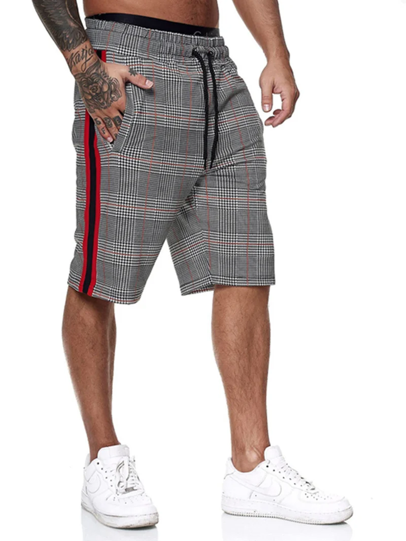 

Fashion Men Shorts 2021 Summer Mens Plaid Shorts Elastic Waist Fitness Shorts Men Casual Striped Jogger Shorts