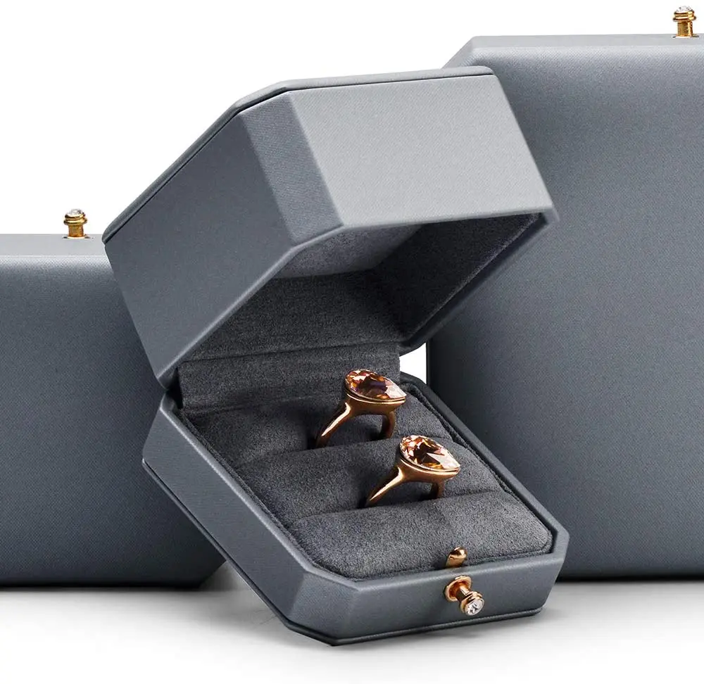 Oirlv Double Ring Premium Leather Box for Wedding Ceremony Engagement Ring Bearer Couple Ring Holder Jewelry Gift Box Organizer