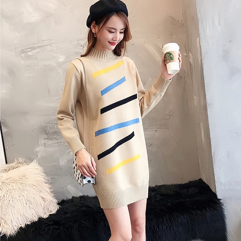 Корейское модное женское платье-свитер женские вязаные платья элегантные