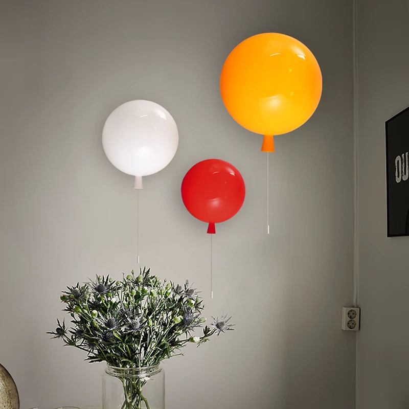 

Lovely Colorful Balloon Wall Lamps Modern Children Bedroom Bedside Wall Lights With Pull Switch Acrylic Shade Lamp Protect eyes