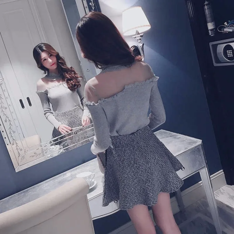 2020 весенняя и осенняя Женская Сексуальная сетчатая кружевная рубашка без