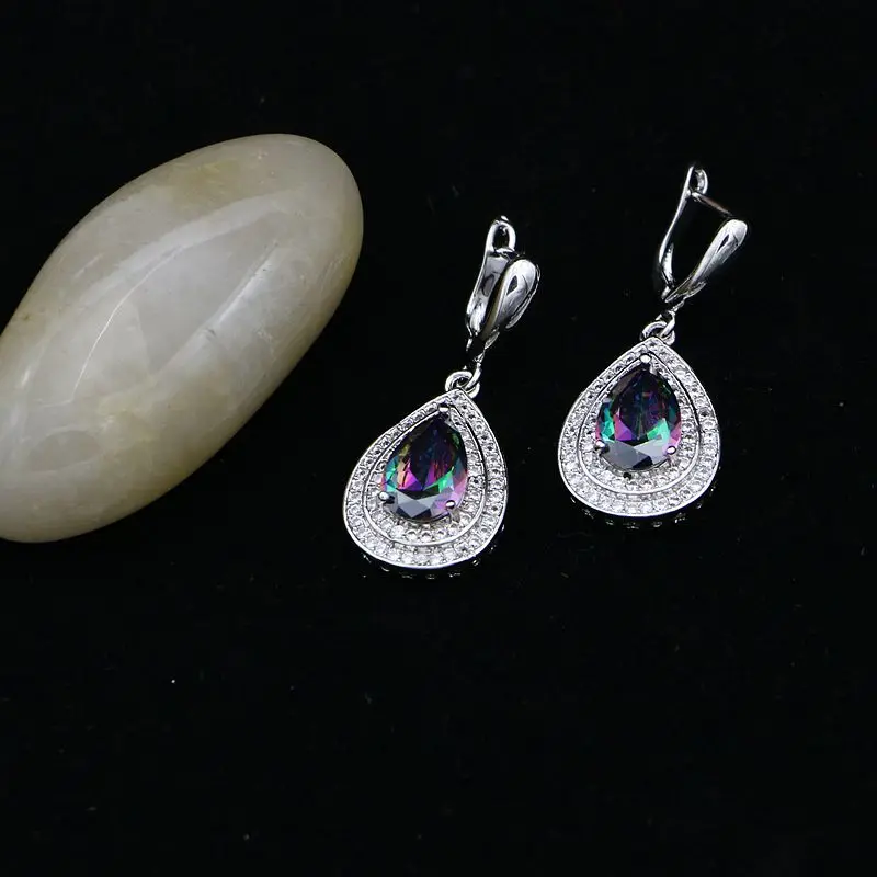 Mystic набор бижутерии с радужными фианитами для женщин серебряные