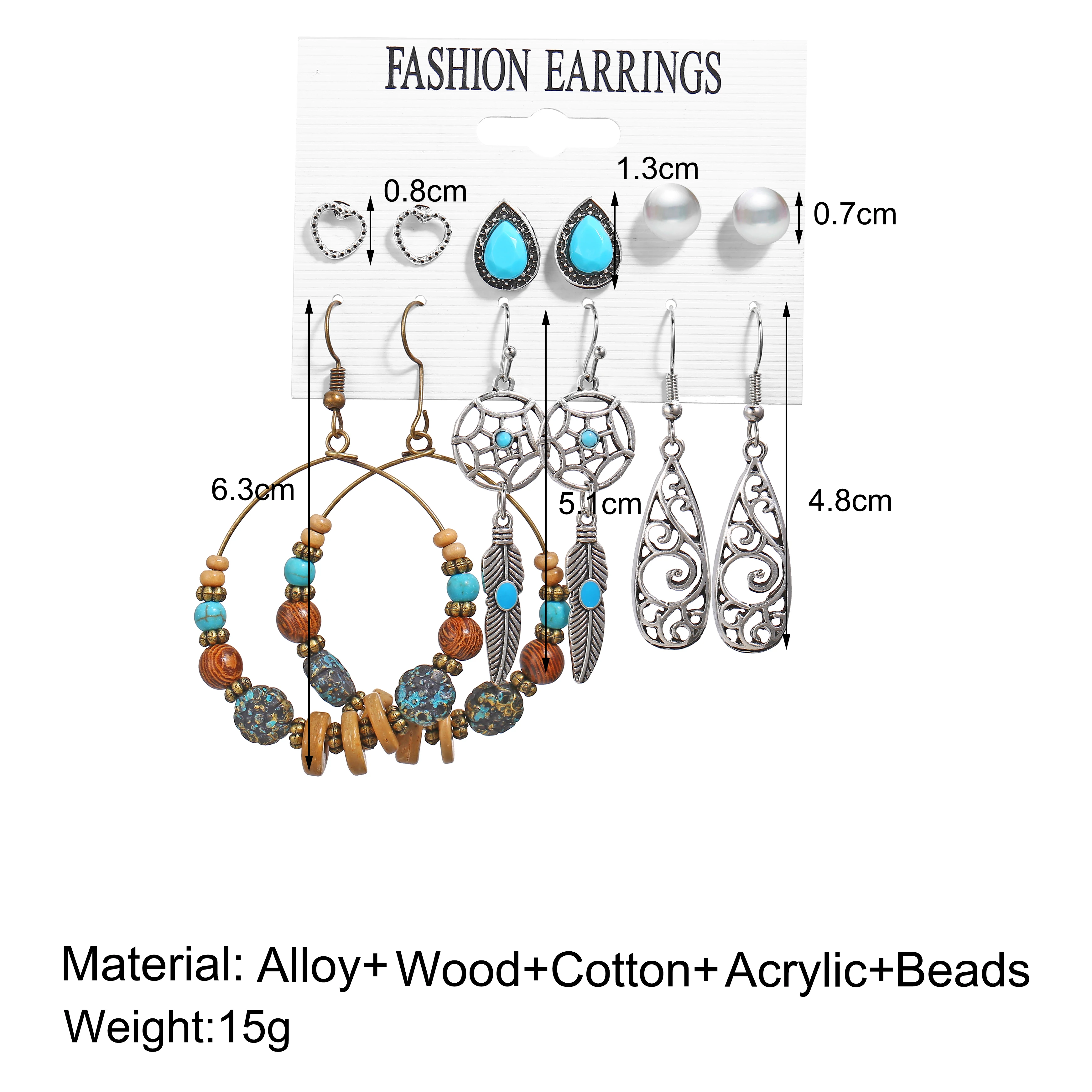 2020 New Ethnic Beads Drop Earrings Set For Women 6Pcs/Set Fearther Acrylic Metal Wood Dangle Earring Vintage Jewelry | Украшения и