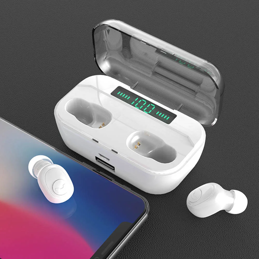 Беспроводные наушники TWS со светодиодным дисплеем, водонепроницаемые мини наушники Bluetooth 5,0, Спортивная стереогарнитура 8D с внешним аккумулятором 3500 мАч - Цвет: Белый