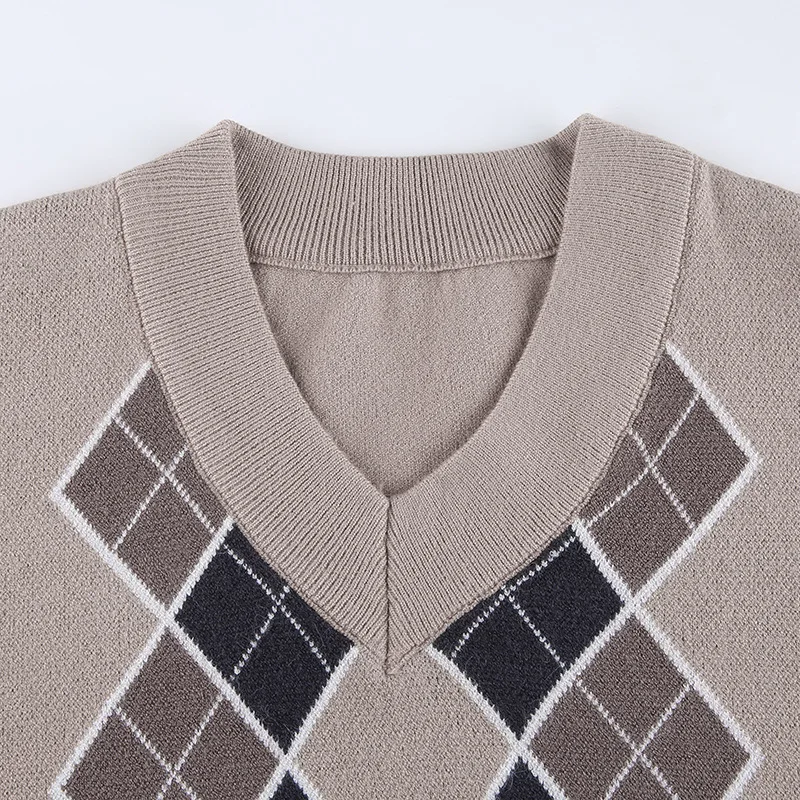 Осенне-зимний теплый свитер, новинка 2020, модная свободная и тонкая шерстяная блузка с ромбовидным принтом и длинными рукавами, женский свит... от AliExpress RU&CIS NEW