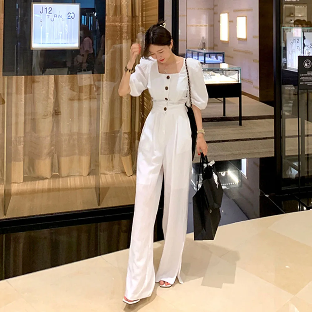 Elegant Slim Women Short Sleeve Square Neck Jumpsuits Office Lady Bodysuit Long Pants Casual Playsuit Solid Color Autumn Fashion |