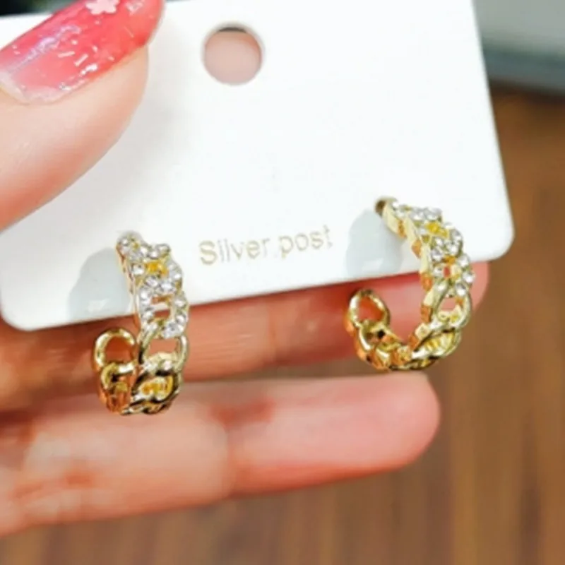 

Elegant C Shaped Chain Link Hoop Earrings Gold Color Earrings for Women Korean Fashion Jewelry Party Girl's Unusual Earrings