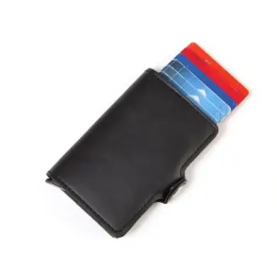black RFID wallets Женский Мужской кошелек держатель для карт s RFID алюминиевый сплав кредитный держатель для карт из искусственной кожи кошельки противоугонные автоматические слайды RFID кошелек - Цвет: black RFID wallets