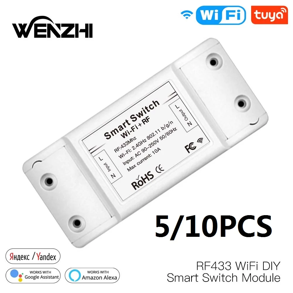 

Wenzhi Light Switch Module 1 Gang 5/10PCS For Home Wifi RF 433 Mhz Remote Control Smart Life/Tuya Works With Alexa Google Home
