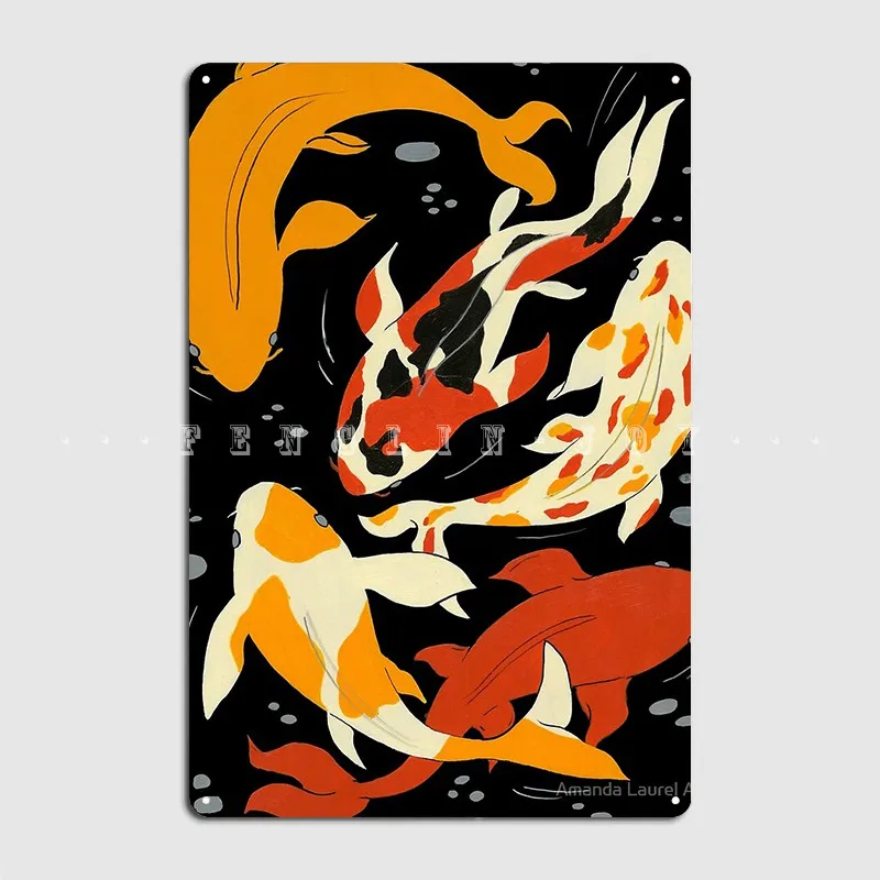 Koi в черной воде металлический знак клуб домашний паб гараж роспись на заказ