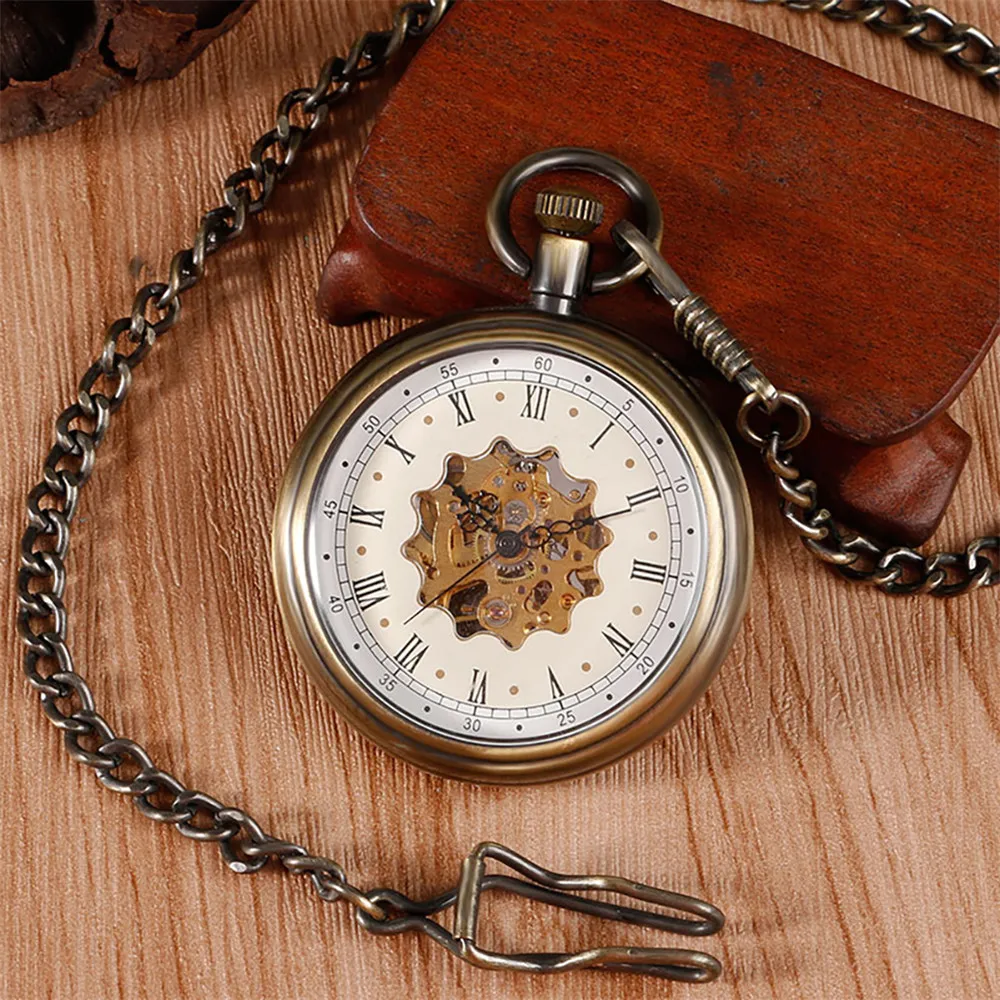 Vintage Manual Mechanical Pocket Watch Roman Numerals Exquisite Dial Open Face Pendant Hand Winding Mechanical Pocket Clock