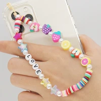 2021 new chain for phone charm star beaded chains telephone straps jewelry fruit colorful heishi beads mobile lanyard