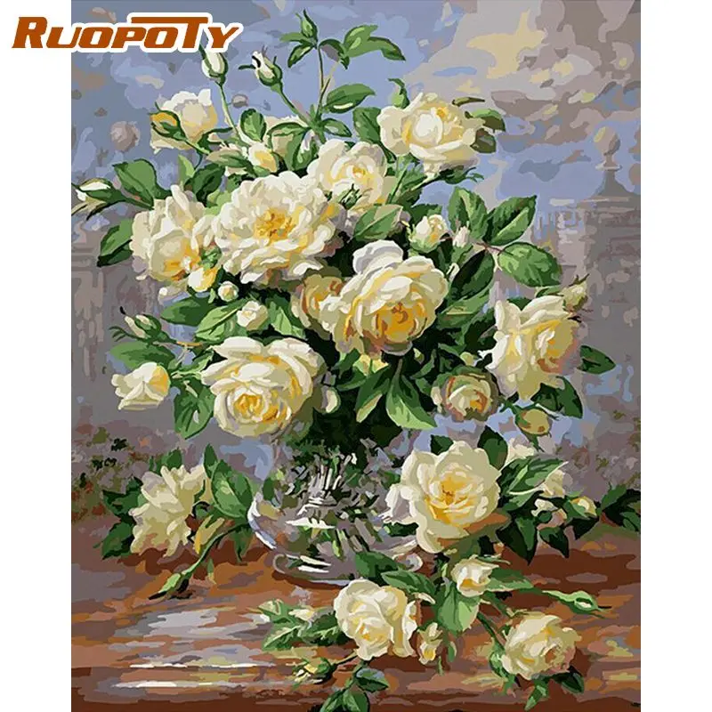 

RUOPOTY DIY Frame Painting By Number Flowers Picture By Numbers Kits Acrylic Paint Hand Painted For Home Decors Artcraft 60x75cm